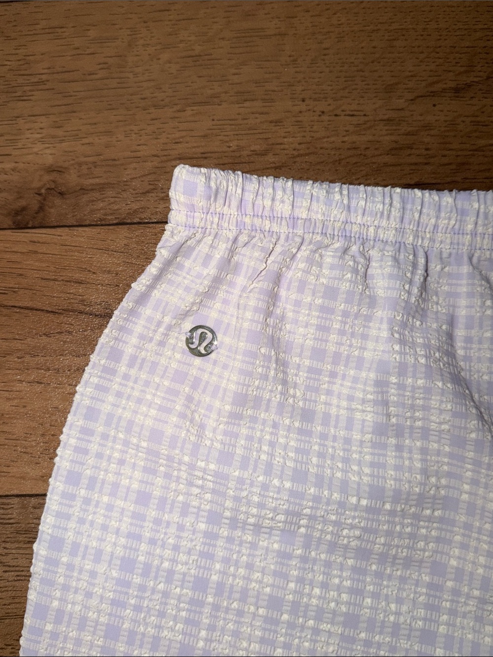 Lululemon Size XS Seersucker Check Pull-On Short 3" Butter Cream Lavender Dainty - Picture 14 of 14